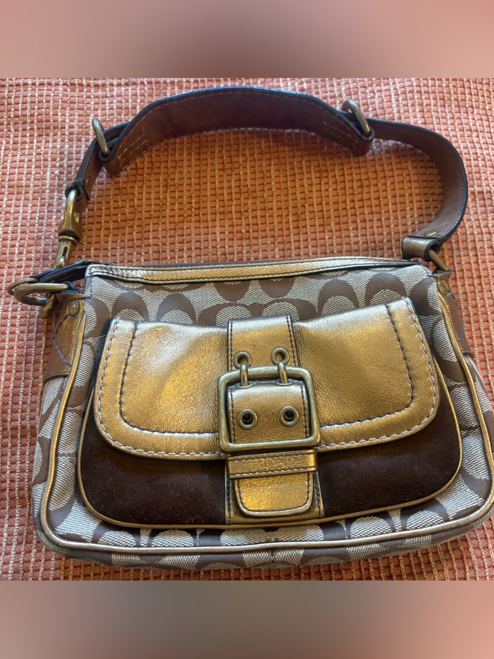 Coach Special Edition Purse Brown Suede & Gold